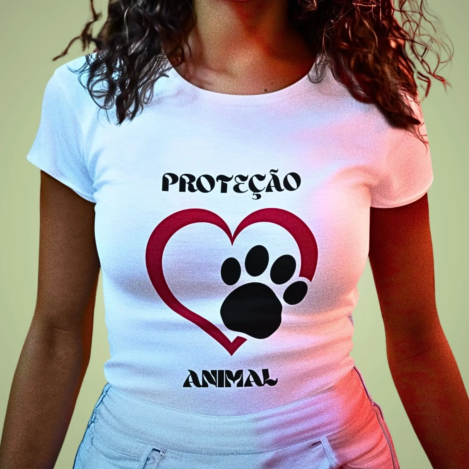 camiseta com um coração vermelho e ua pata preta