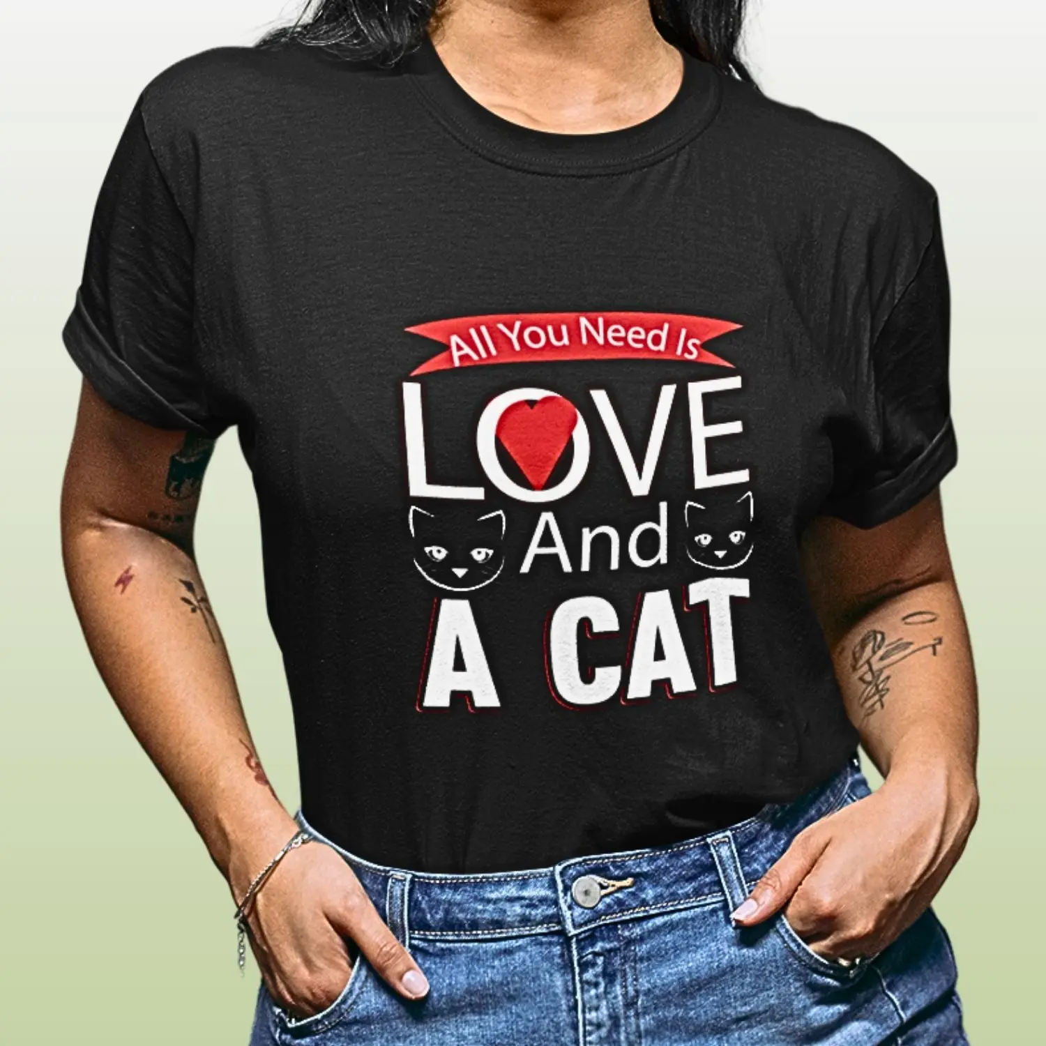 Camiseta preta com frase de gato