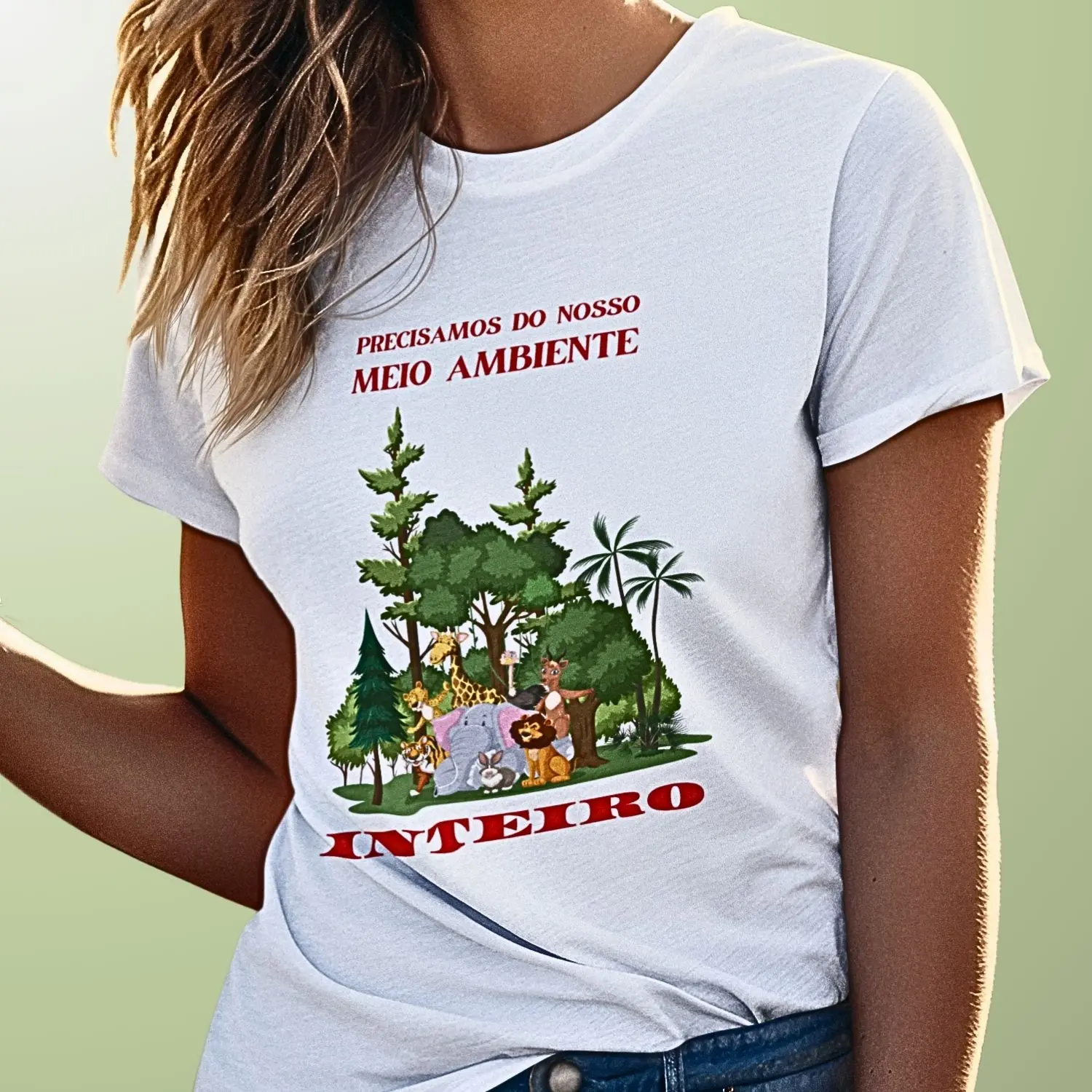 camiseta com desenho da fauna e flora