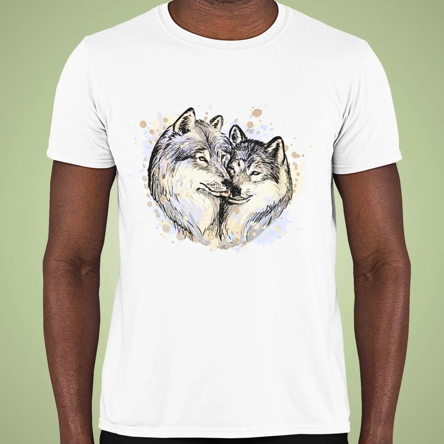 camiseta com desenho de dois lobos