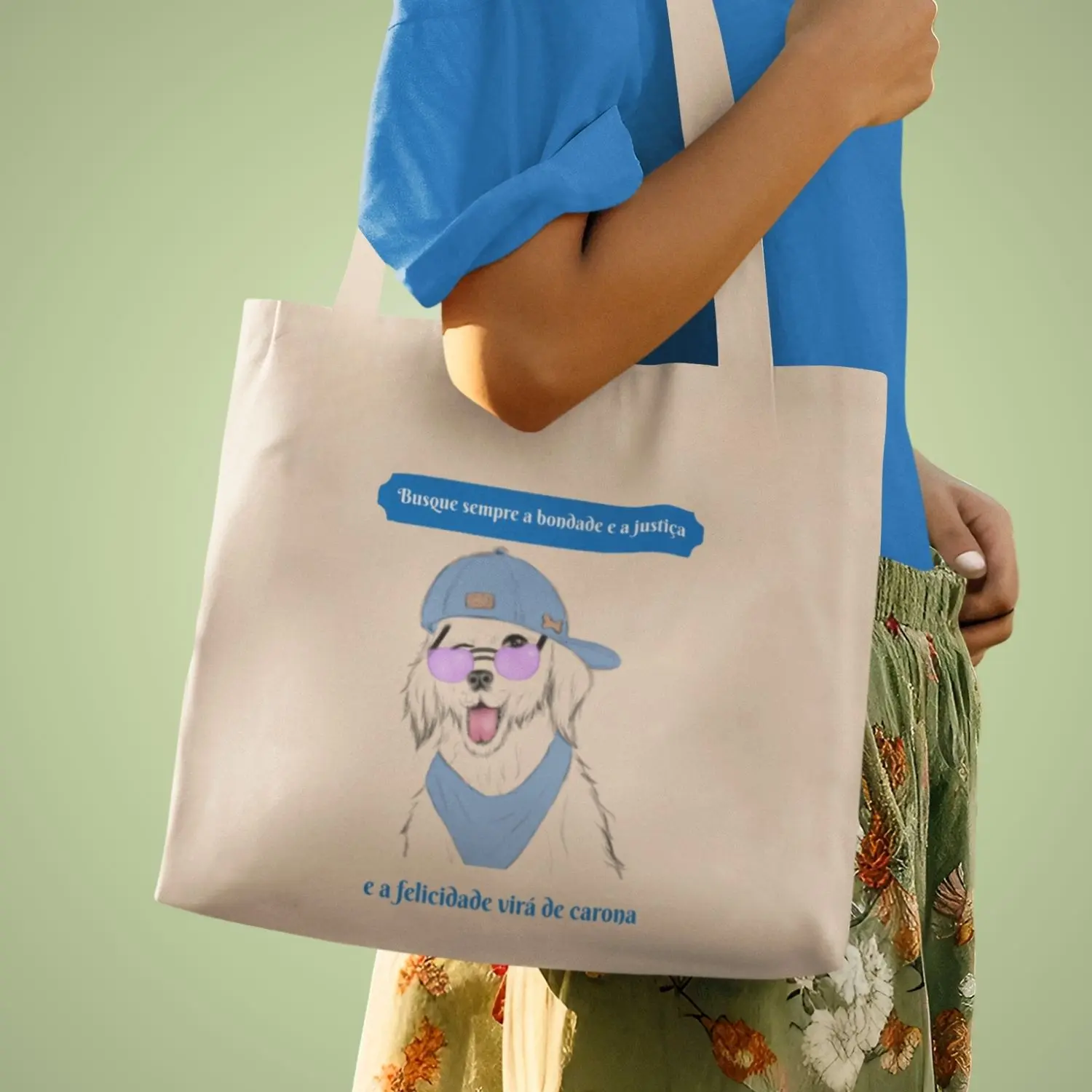 Ecobag com estampa de cachorros e frase positiva