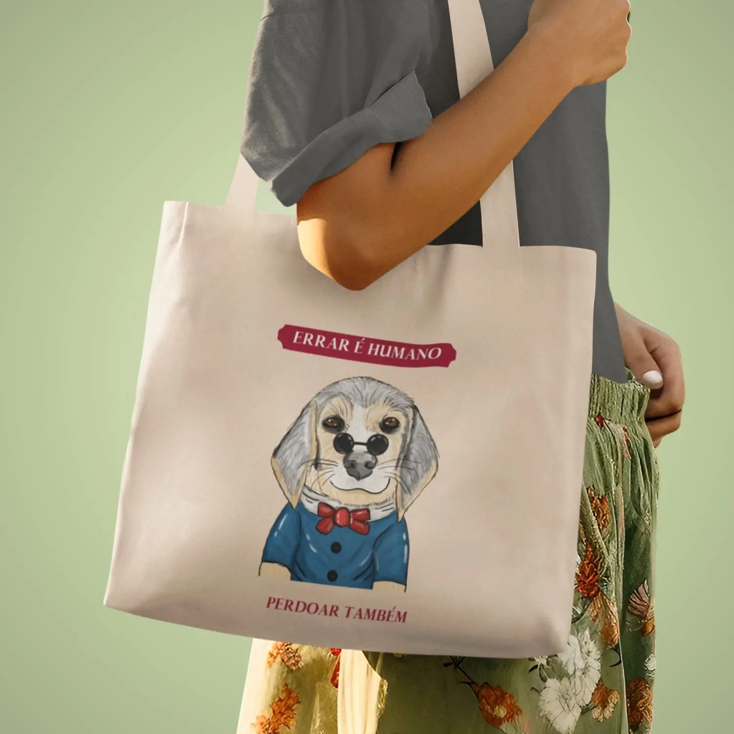 Ecobag com estampa de cachorros e frase positiva