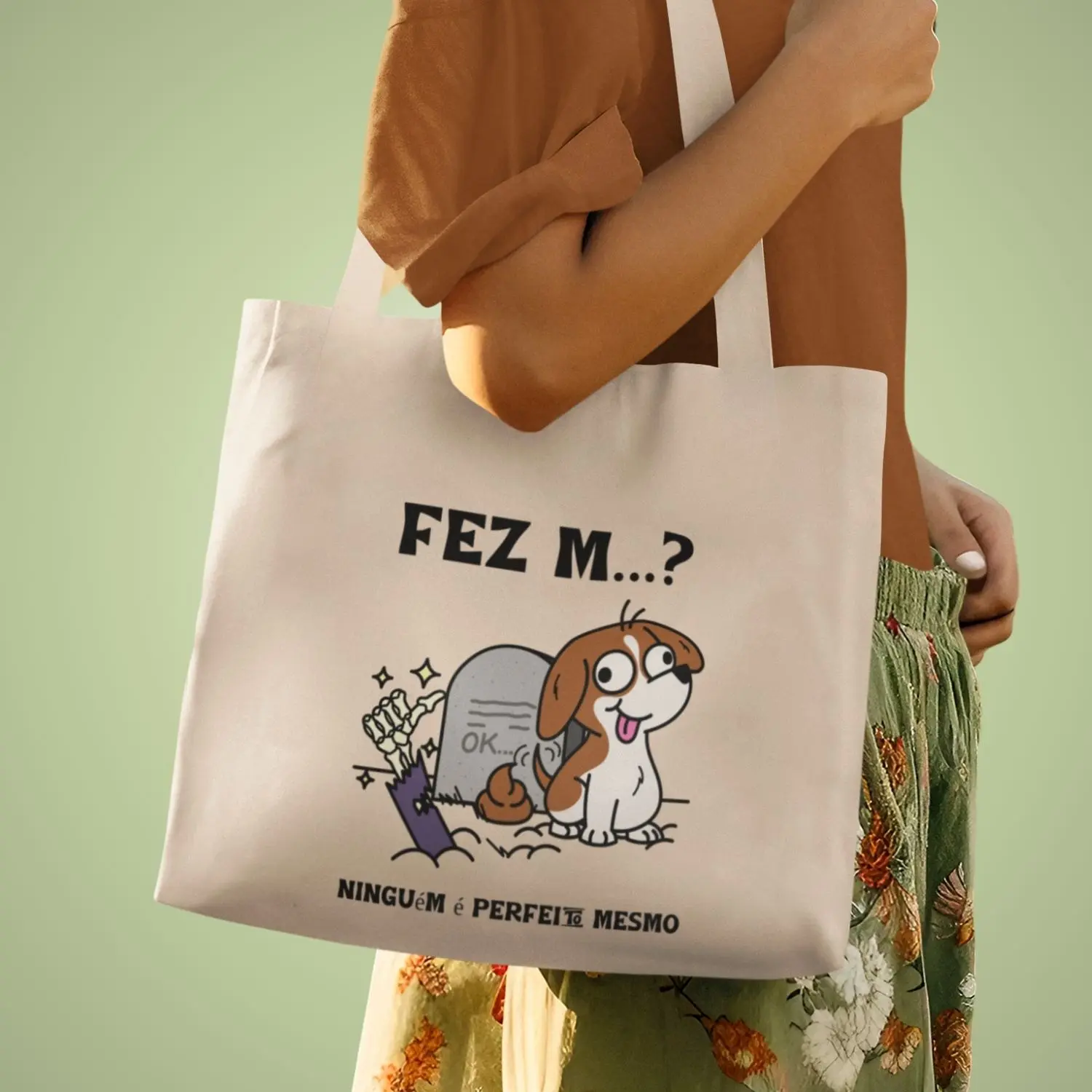 Ecobag com estampa de cachorros e frase positiva