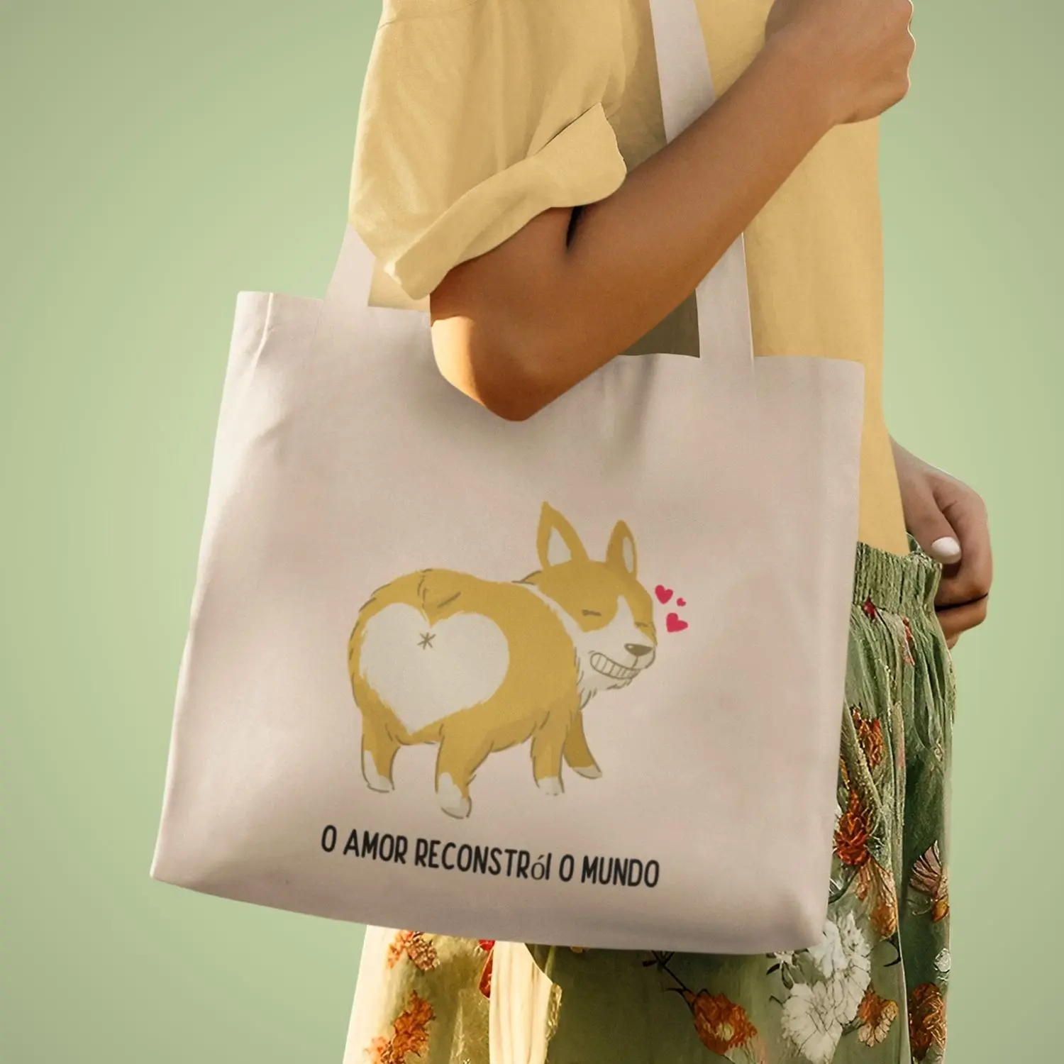 Ecobag com estampa de cachorros e frase positiva