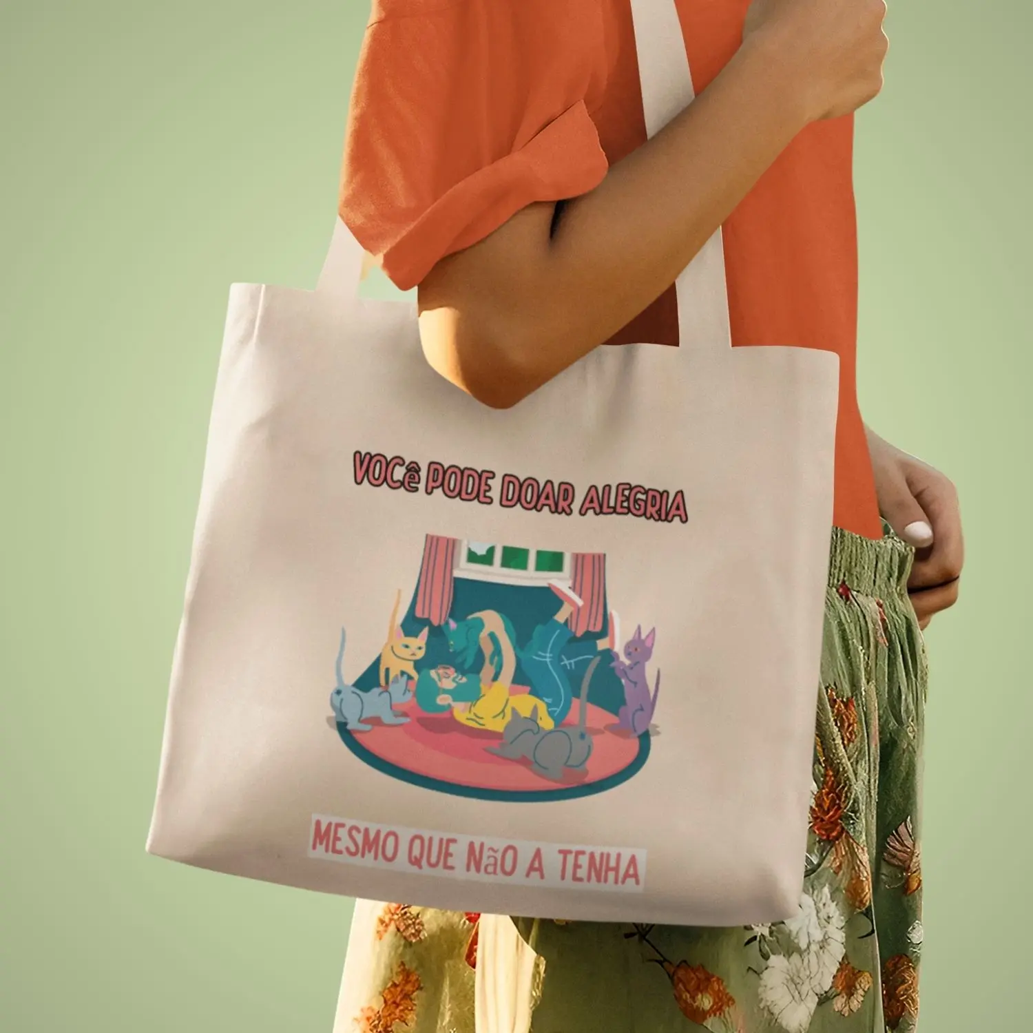 Ecobag com estampa de gatos e frase positiva
