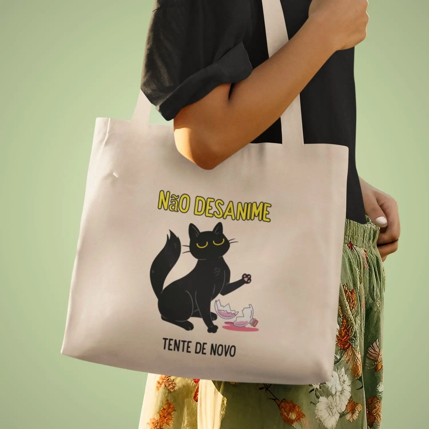 Ecobag com estampa de gatos e frase positiva