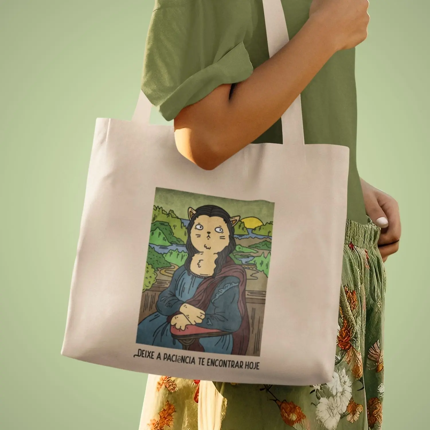 Ecobag com estampa de gatos e frase positiva
